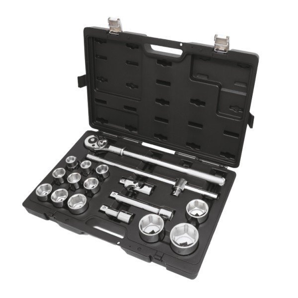 Beta 17 Piece Socket Set - 12  3/4" Drive 6 pt  Sockets, 3 Socket Ext, 2  Adapters, Reversible Ratchet 009282017